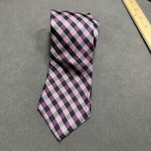 Kenneth Cole Reaction Tie Mens Purple Black Gray Gingham Check Silk Necktie